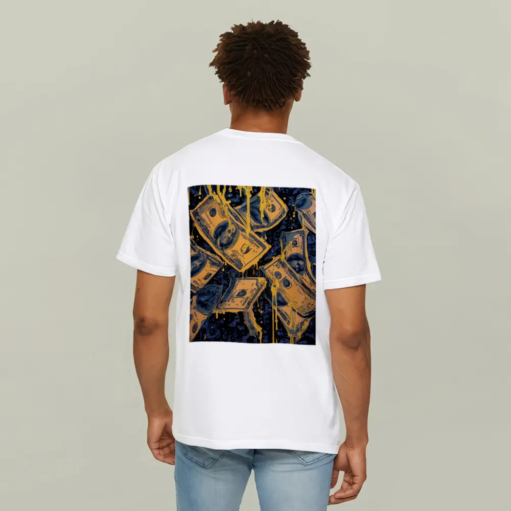 Dripping Gold Dollar Bills Dark Blue Art – T-Shirts
