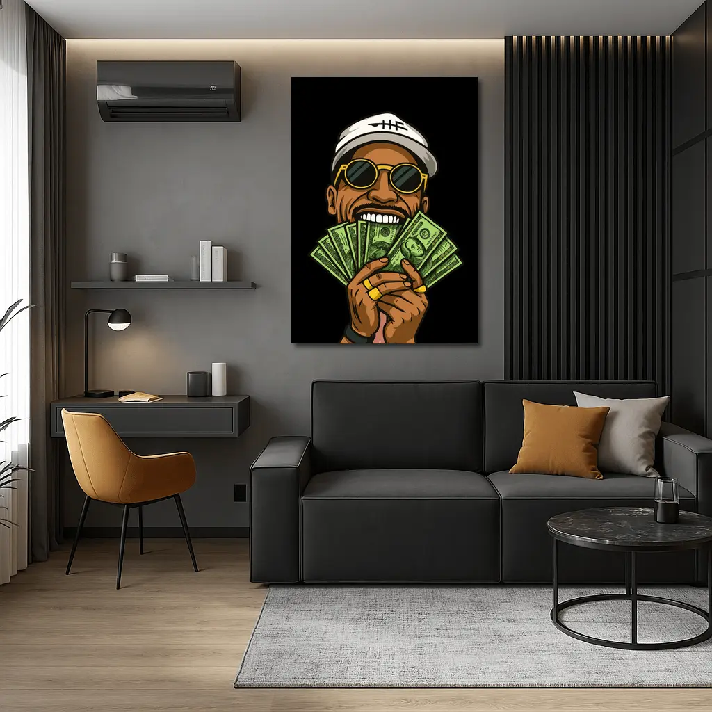 Cool Man Holding Cash Money Black Background – Wall Art