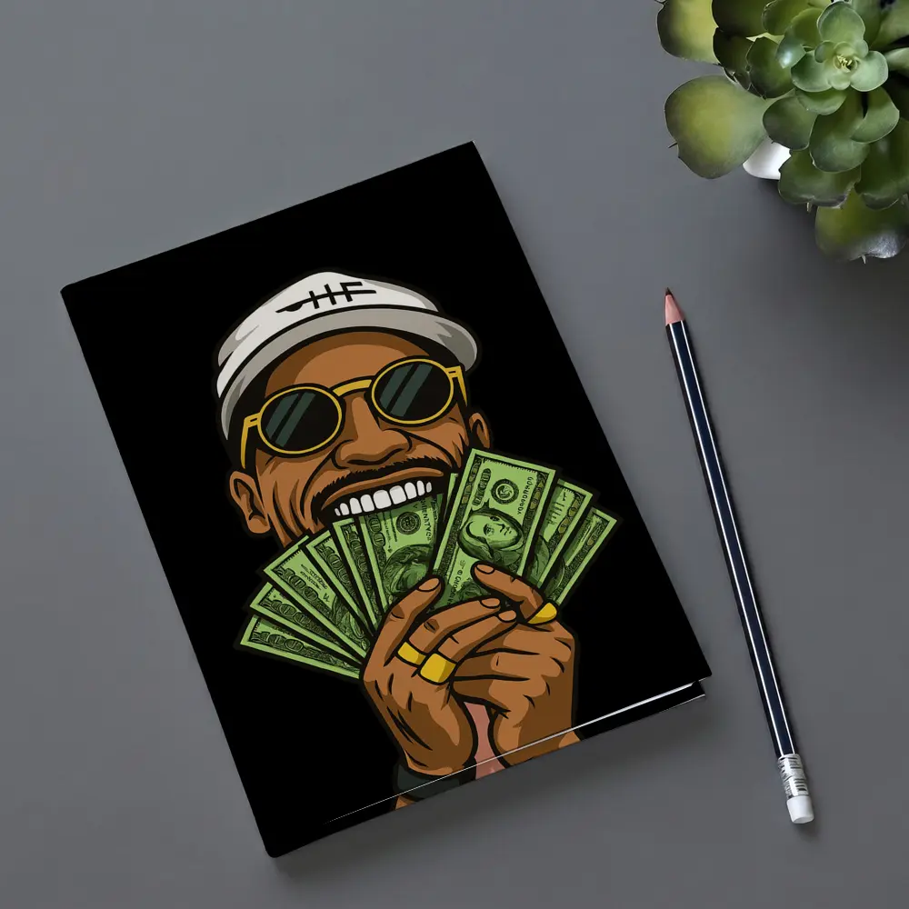 Cool Man Holding Cash Money Black Background – Notebooks