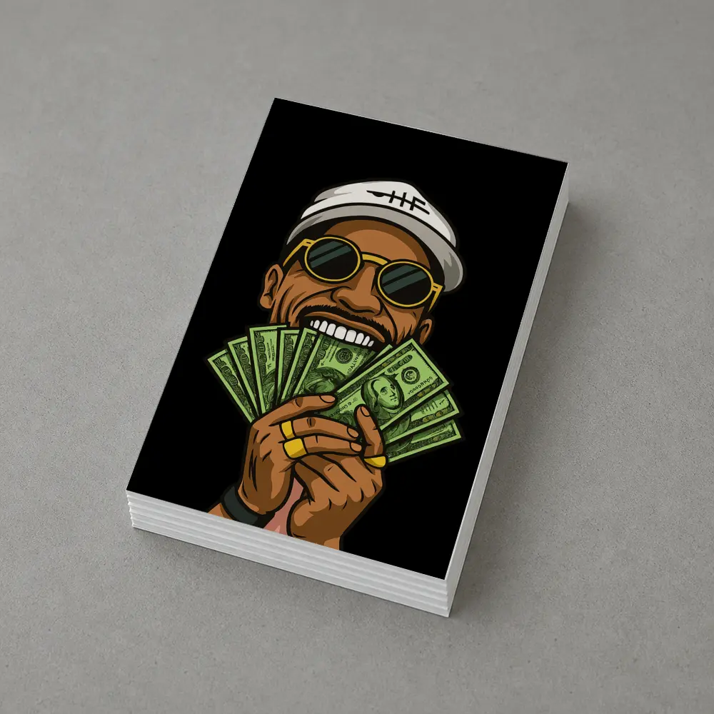 Cool Man Holding Cash Money Black Background – Postcards