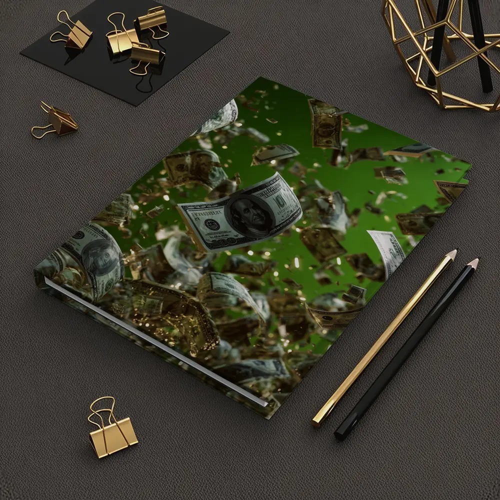 Hundred Dollar Bills Raining Green Background – Notebooks