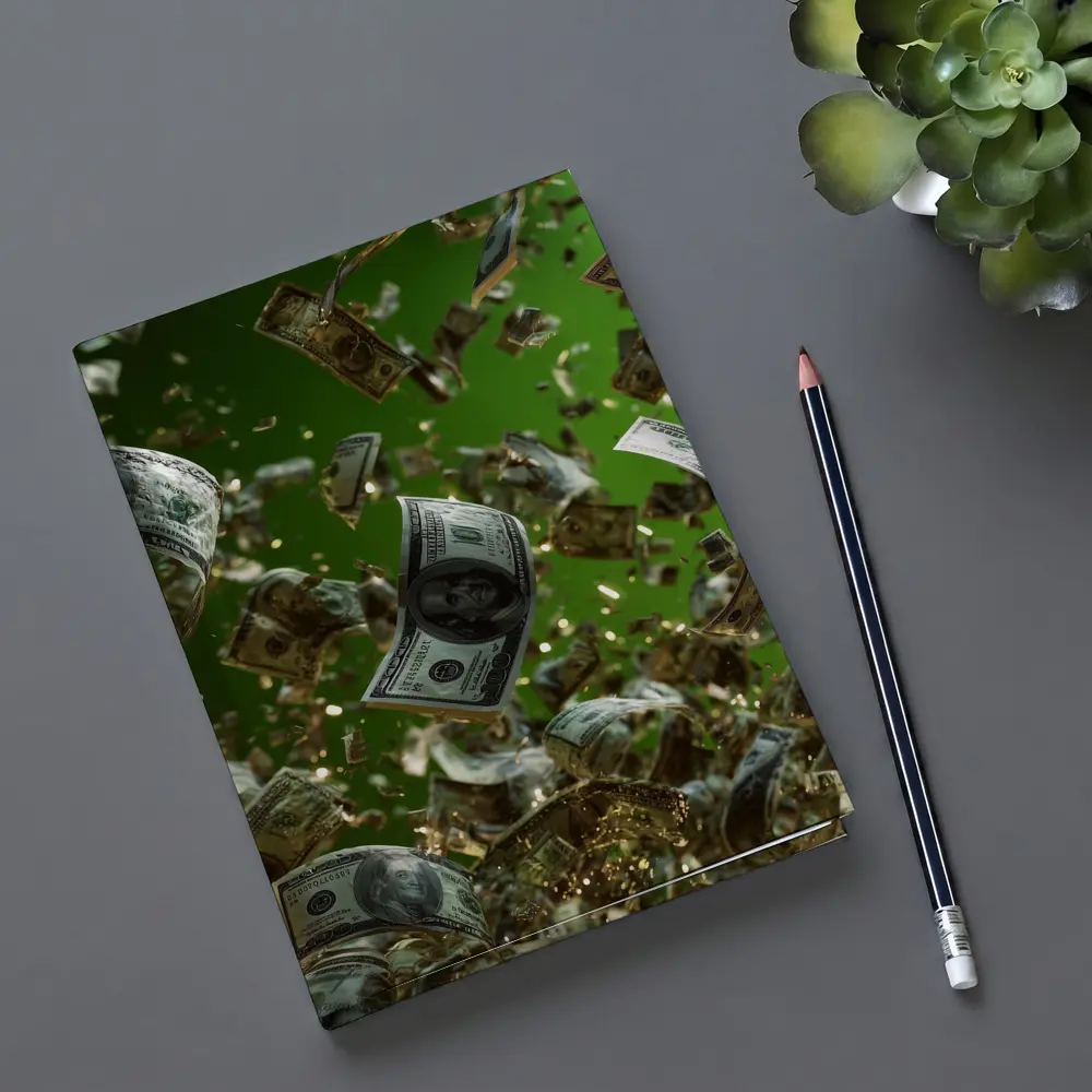 Hundred Dollar Bills Raining Green Background – Notebooks