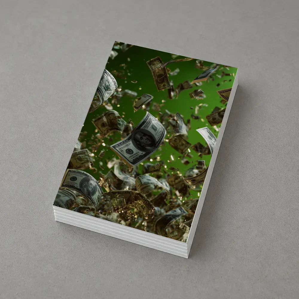 Hundred Dollar Bills Raining Green Background – Postcards