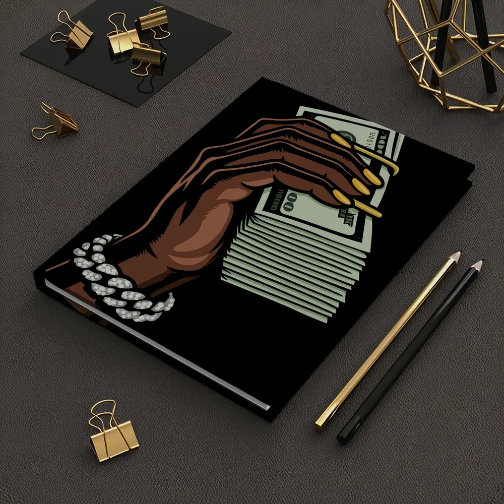 Hand Holding Cash Stack Black Background – Notebooks