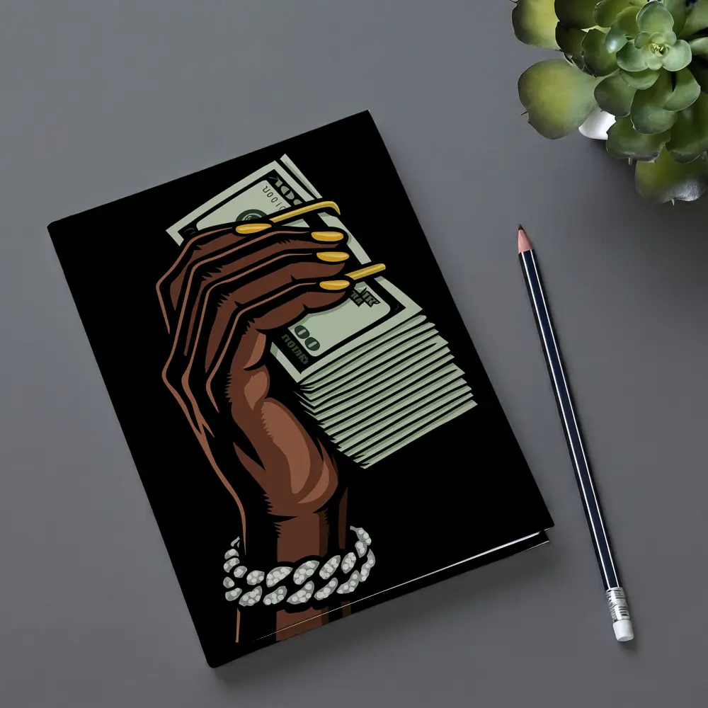 Hand Holding Cash Stack Black Background – Notebooks