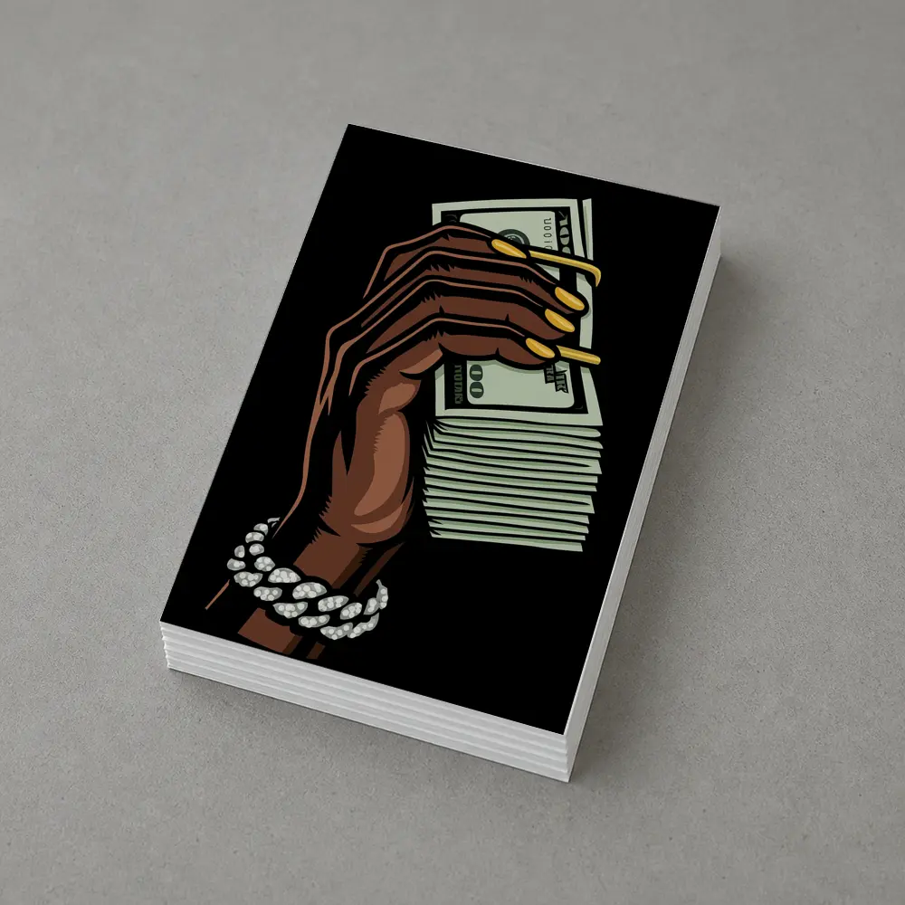 Hand Holding Cash Stack Black Background – Postcards