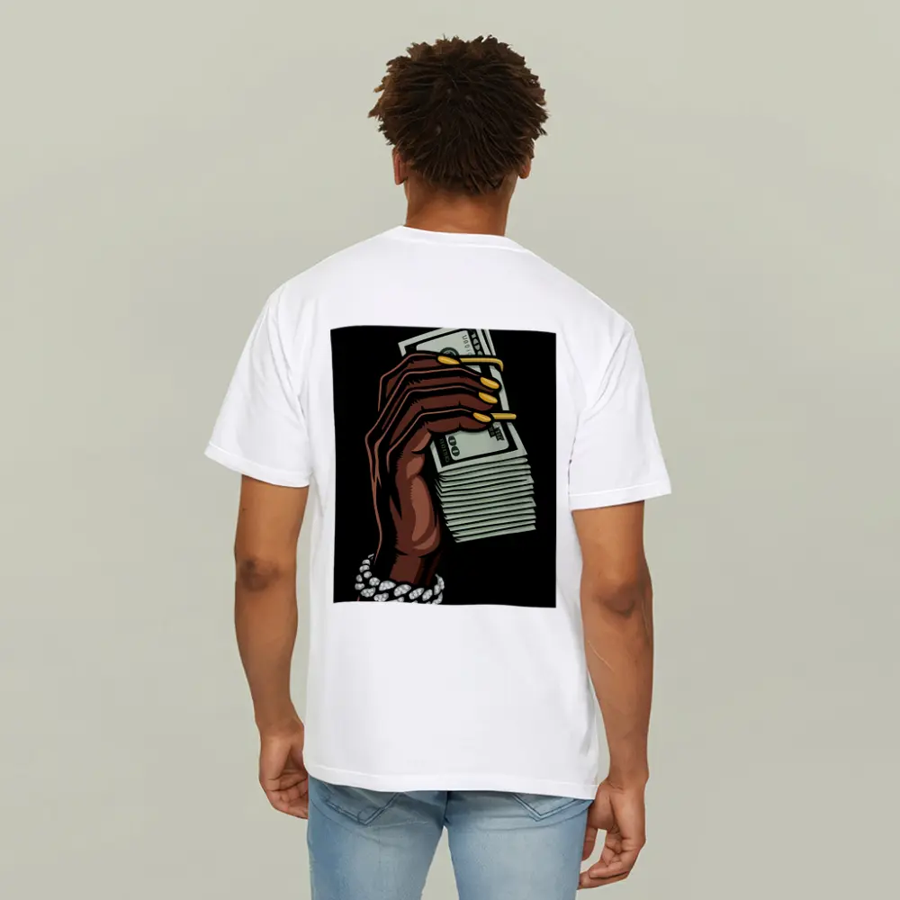 Hand Holding Cash Stack Black Background – T-Shirts