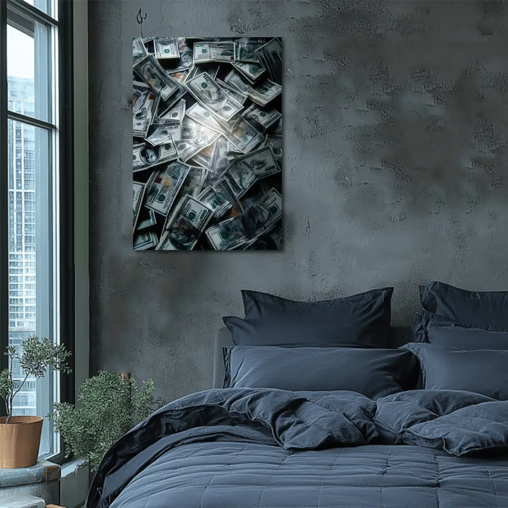 Dollar Bills Pile Dark Moody Money – Wall Art