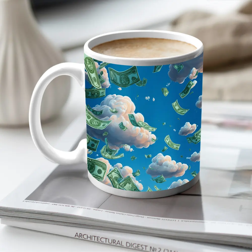 Money Rain Flying Dollars Blue Sky – Mugs