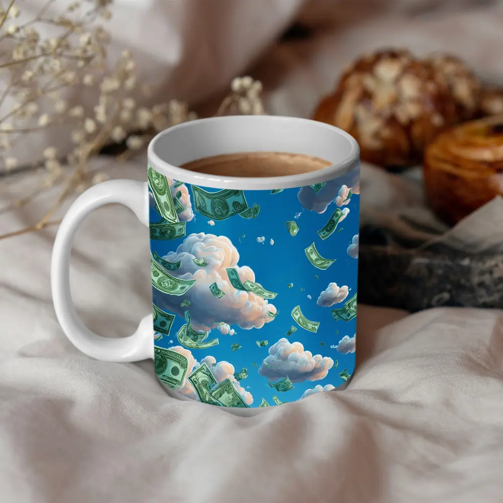 Money Rain Flying Dollars Blue Sky – Mugs