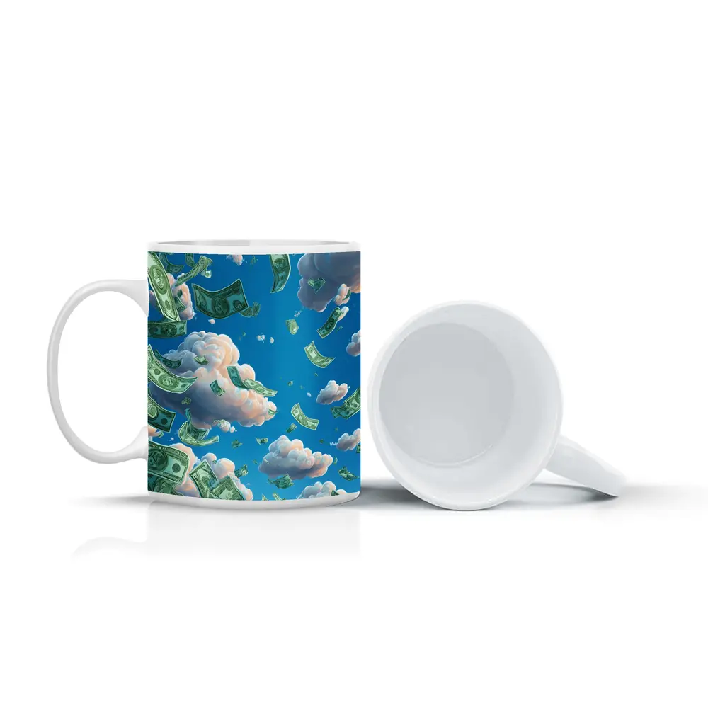Money Rain Flying Dollars Blue Sky – Mugs