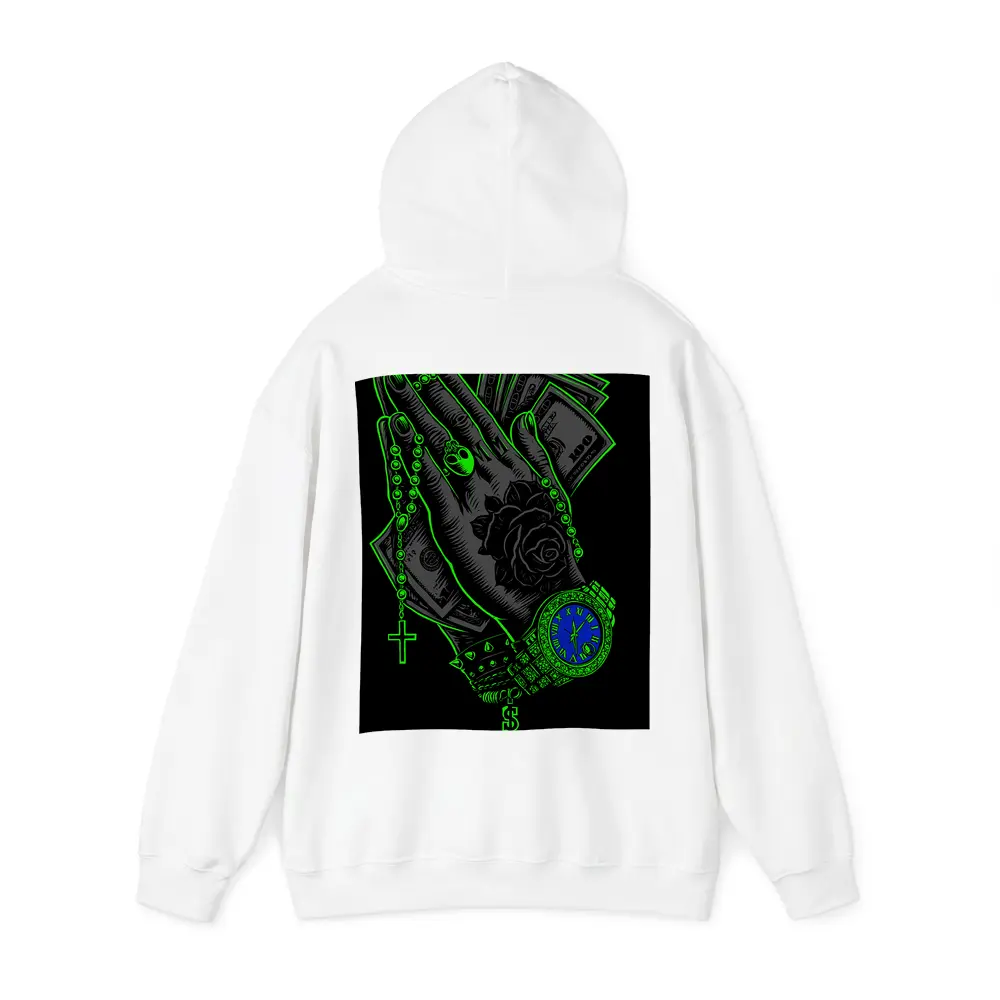 Praying Hands Money Rose Neon Green – Hoodies