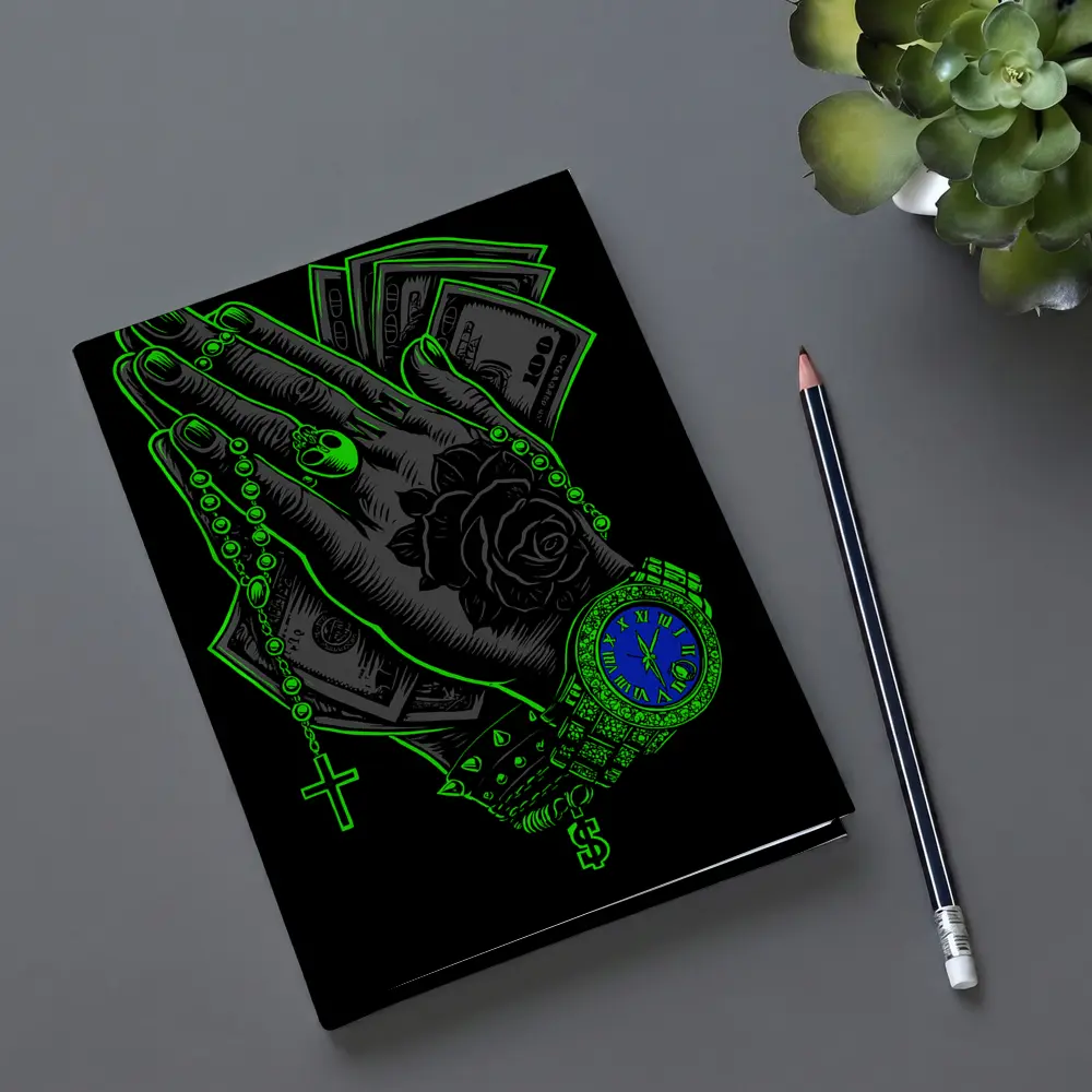 Praying Hands Money Rose Neon Green – Notebooks