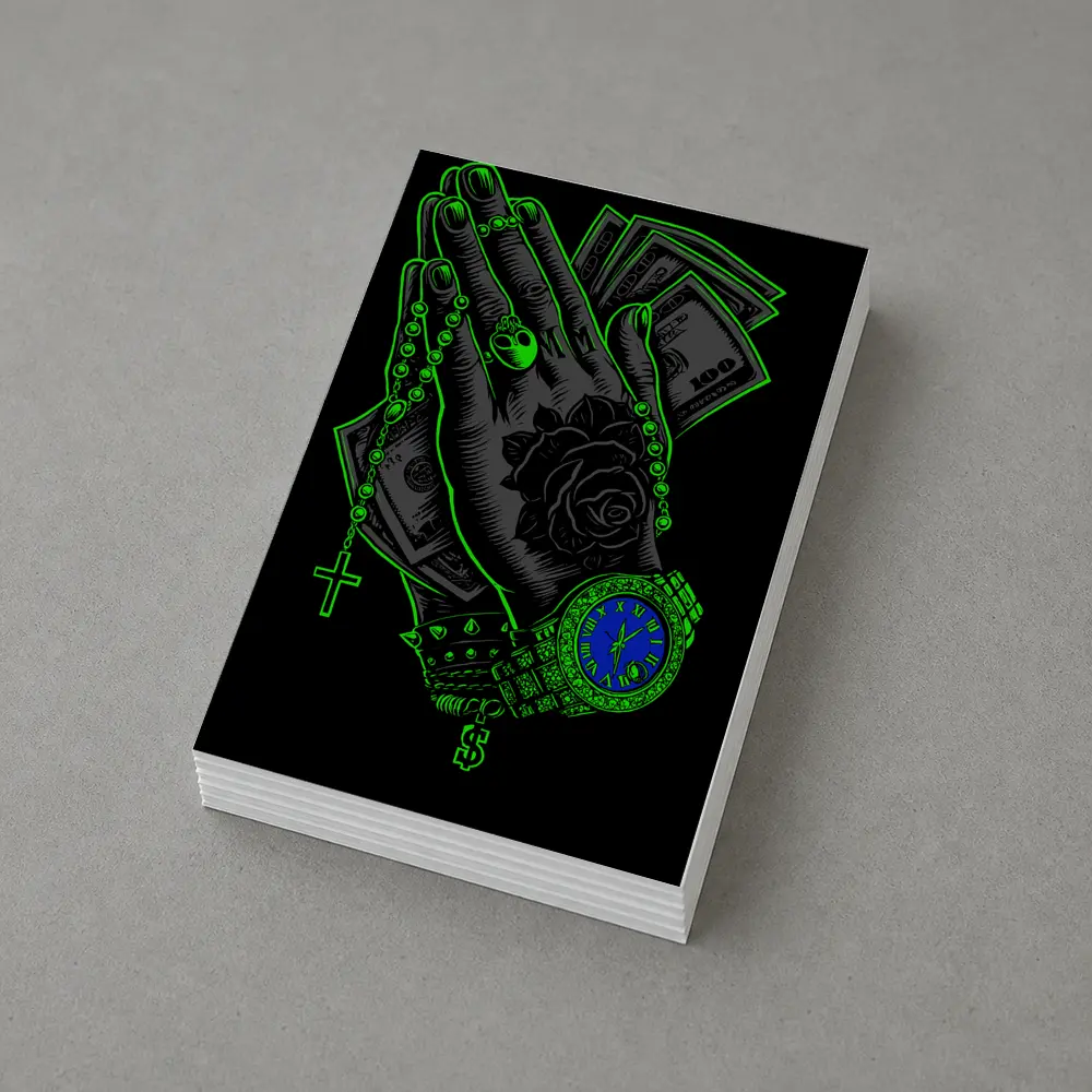 Praying Hands Money Rose Neon Green – Postcards