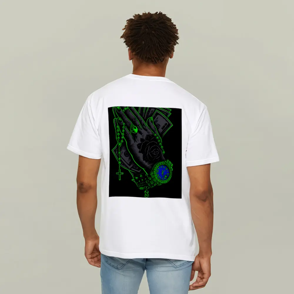 Praying Hands Money Rose Neon Green – T-Shirts