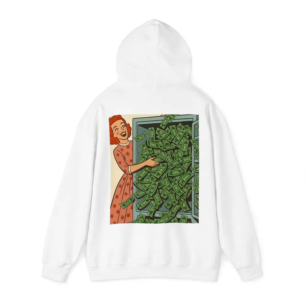 Retro Woman Laughing With Overflowing Money Safe – Hoodies