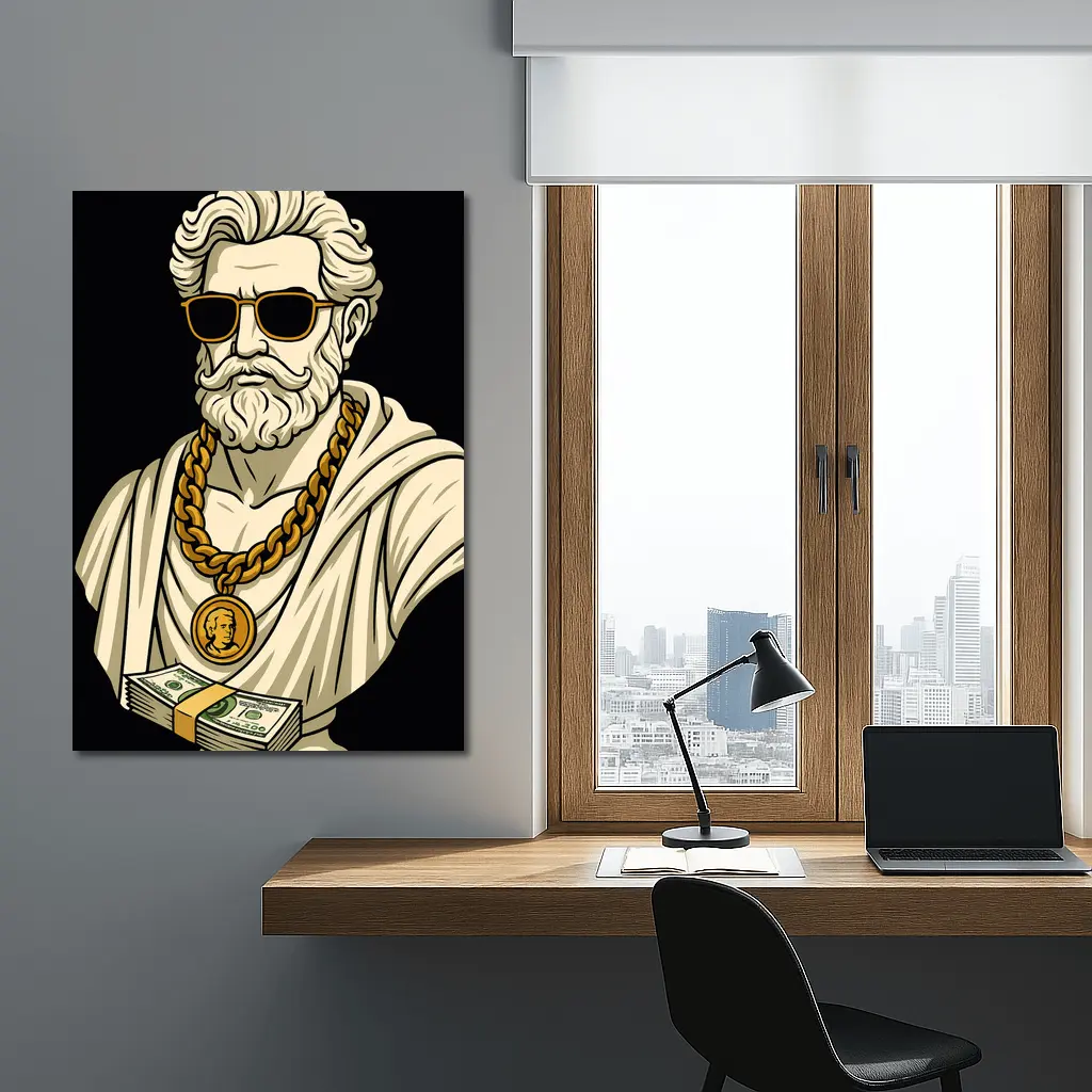 Greek Philosopher Bust Gold Chain Black Background – Wall Art