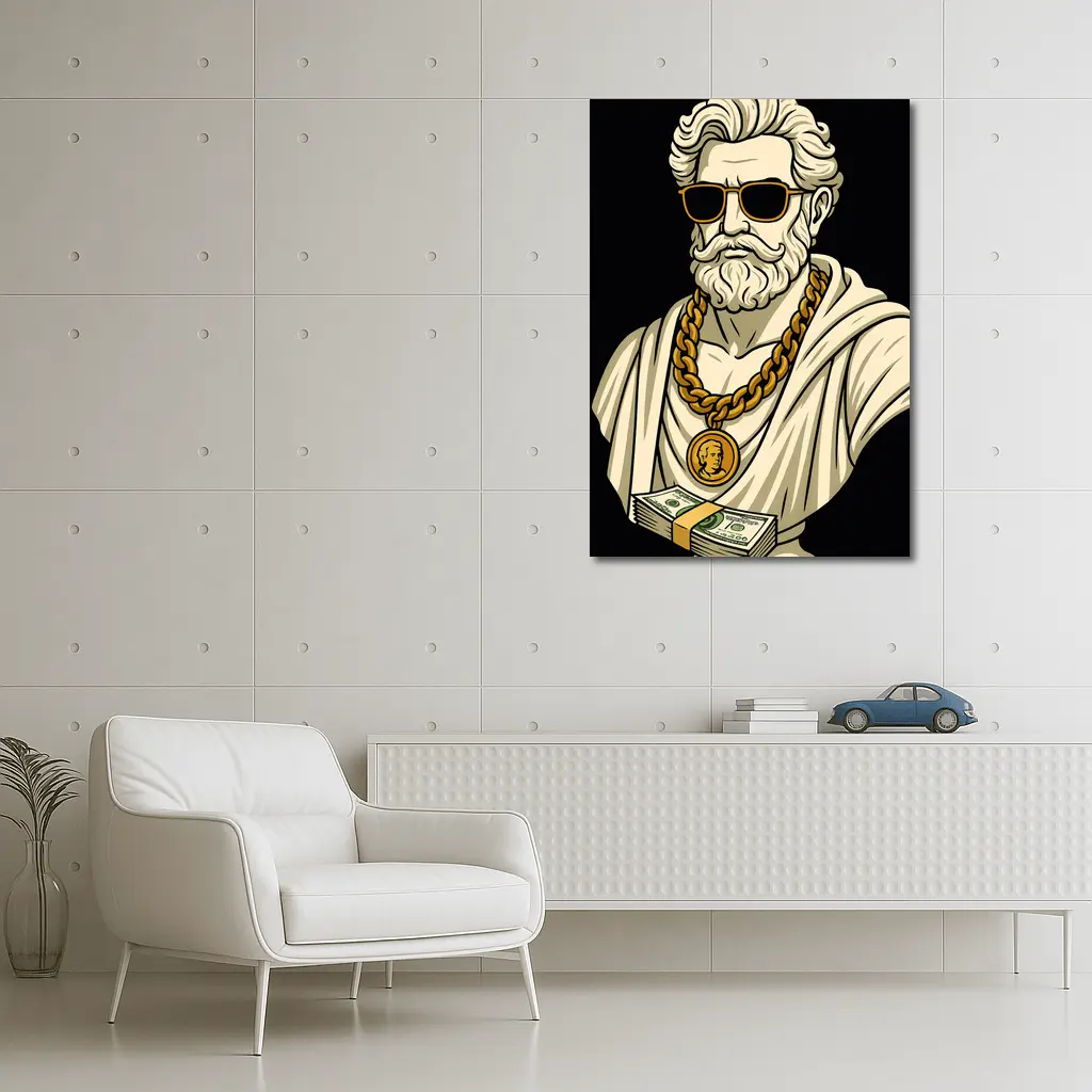 Greek Philosopher Bust Gold Chain Black Background – Wall Art