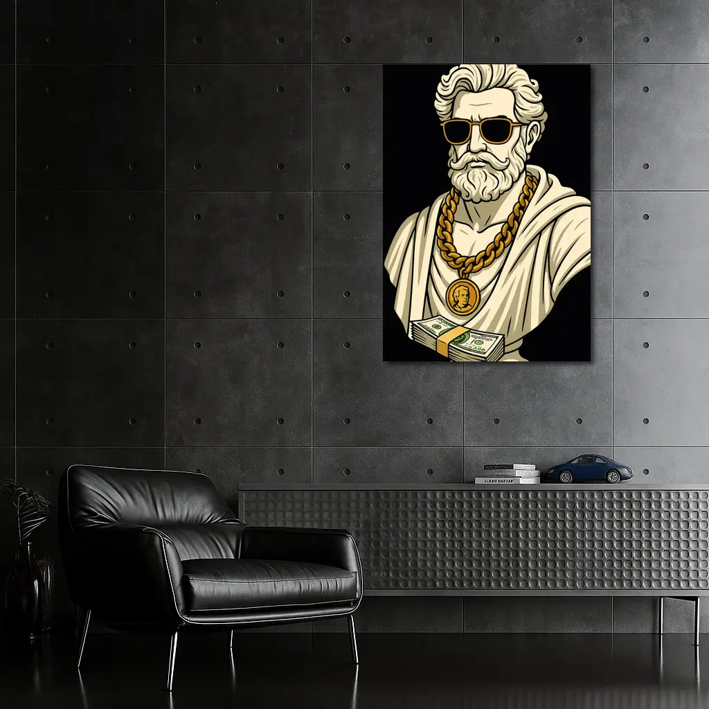 Greek Philosopher Bust Gold Chain Black Background – Wall Art