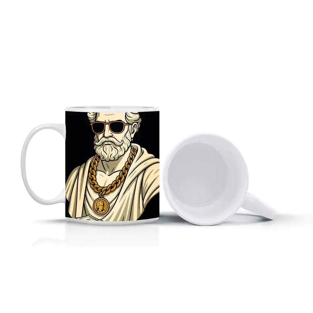Greek Philosopher Bust Gold Chain Black Background – Mugs
