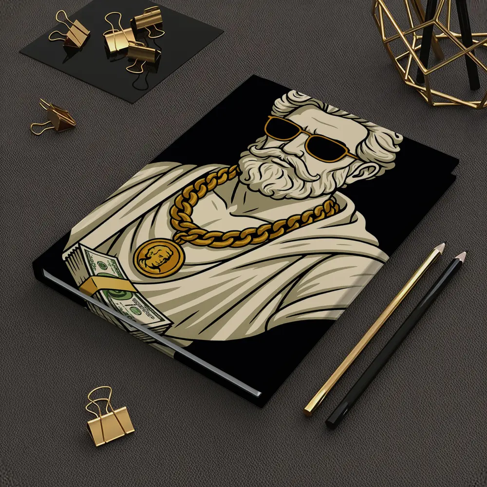 Greek Philosopher Bust Gold Chain Black Background – Notebooks