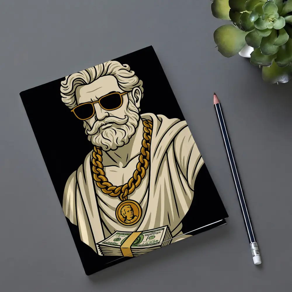 Greek Philosopher Bust Gold Chain Black Background – Notebooks