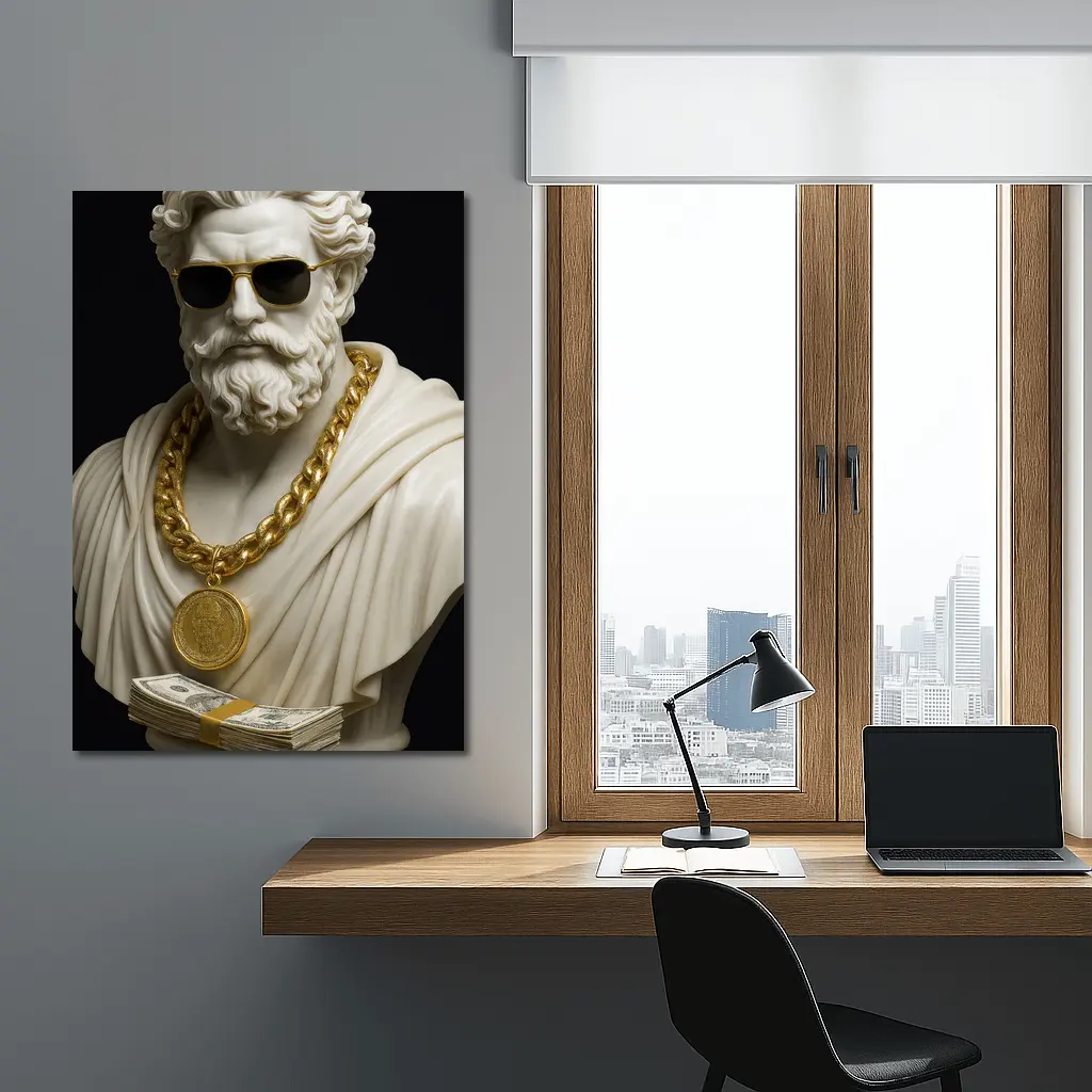 Greek Marble Bust Gold Chain Black Background – Wall Art