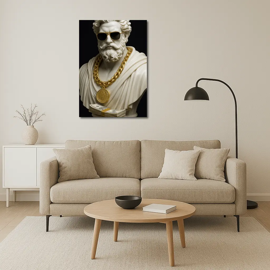 Greek Marble Bust Gold Chain Black Background – Wall Art