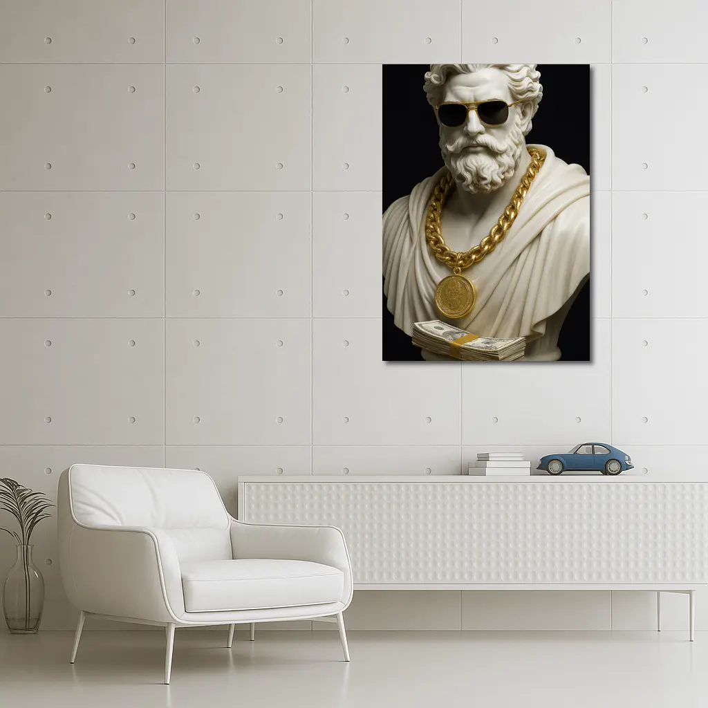 Greek Marble Bust Gold Chain Black Background – Wall Art