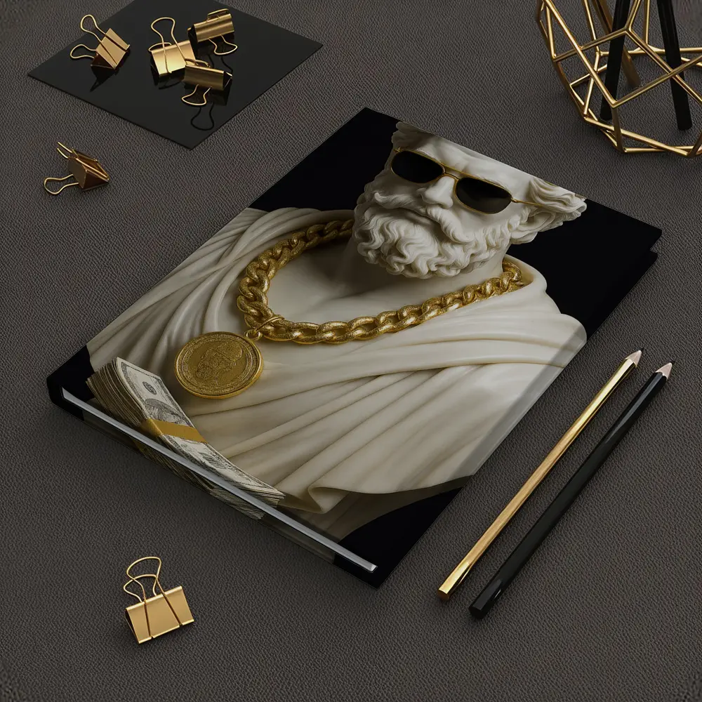 Greek Marble Bust Gold Chain Black Background – Notebooks