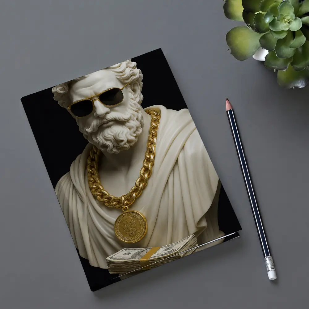 Greek Marble Bust Gold Chain Black Background – Notebooks