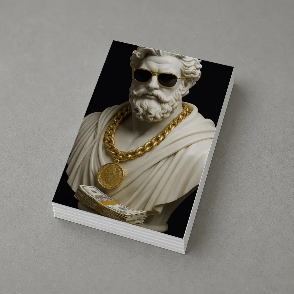 Greek Marble Bust Gold Chain Black Background – Postcards