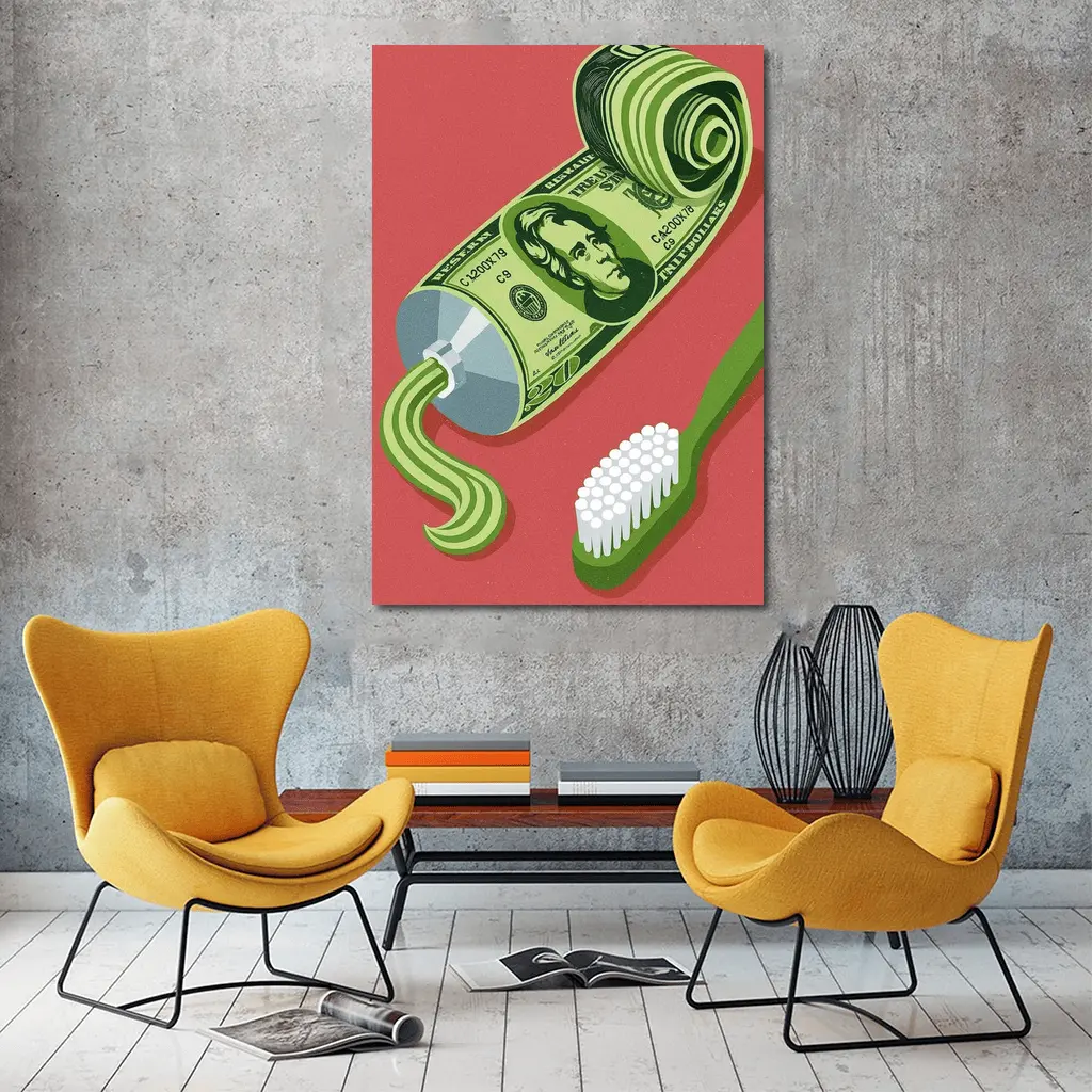 Dollar Bill Toothpaste Tube Money Illustration – Wall Art