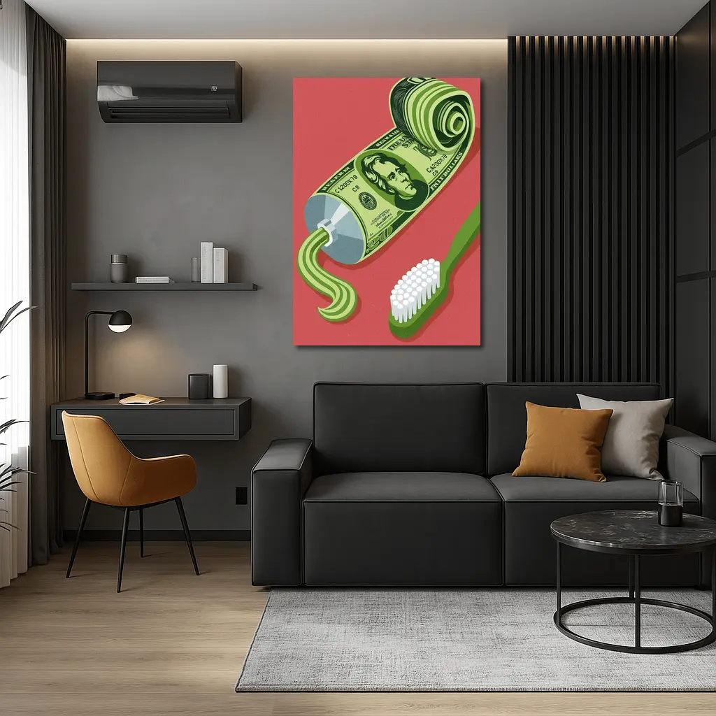 Dollar Bill Toothpaste Tube Money Illustration – Wall Art