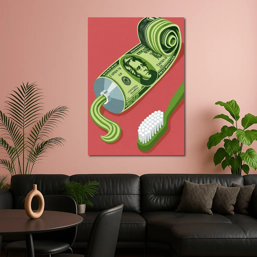 Dollar Bill Toothpaste Tube Money Illustration – Wall Art