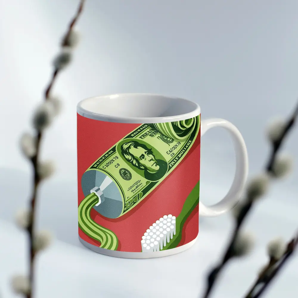 Dollar Bill Toothpaste Tube Money Illustration – Mugs