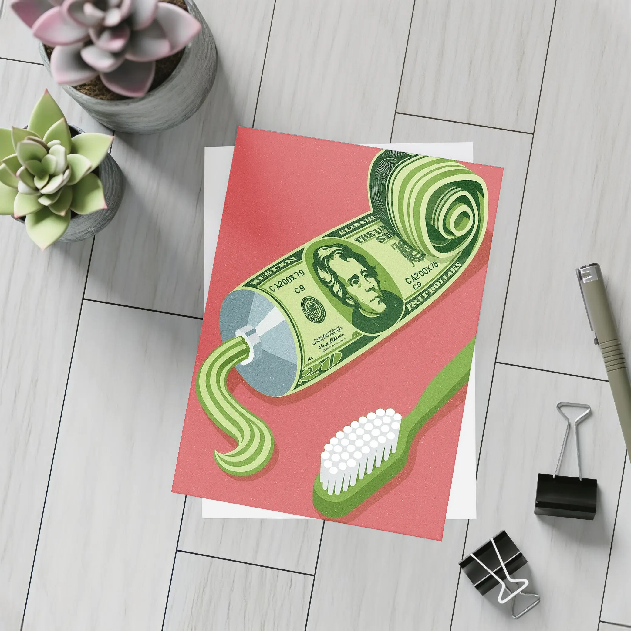 Dollar Bill Toothpaste Tube Money Illustration – Postcards