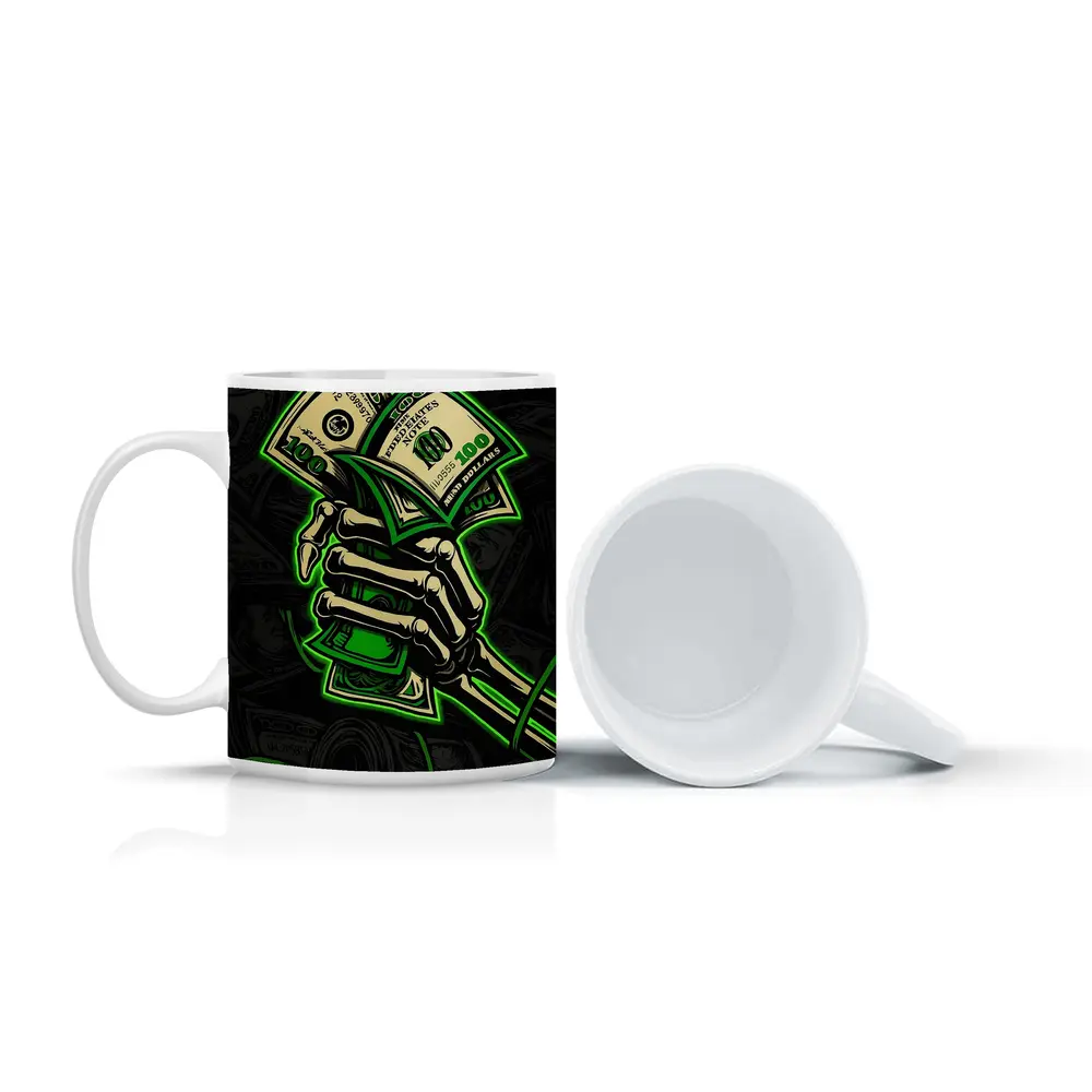 Skeleton Hand Holding Cash Money Dark – Mugs