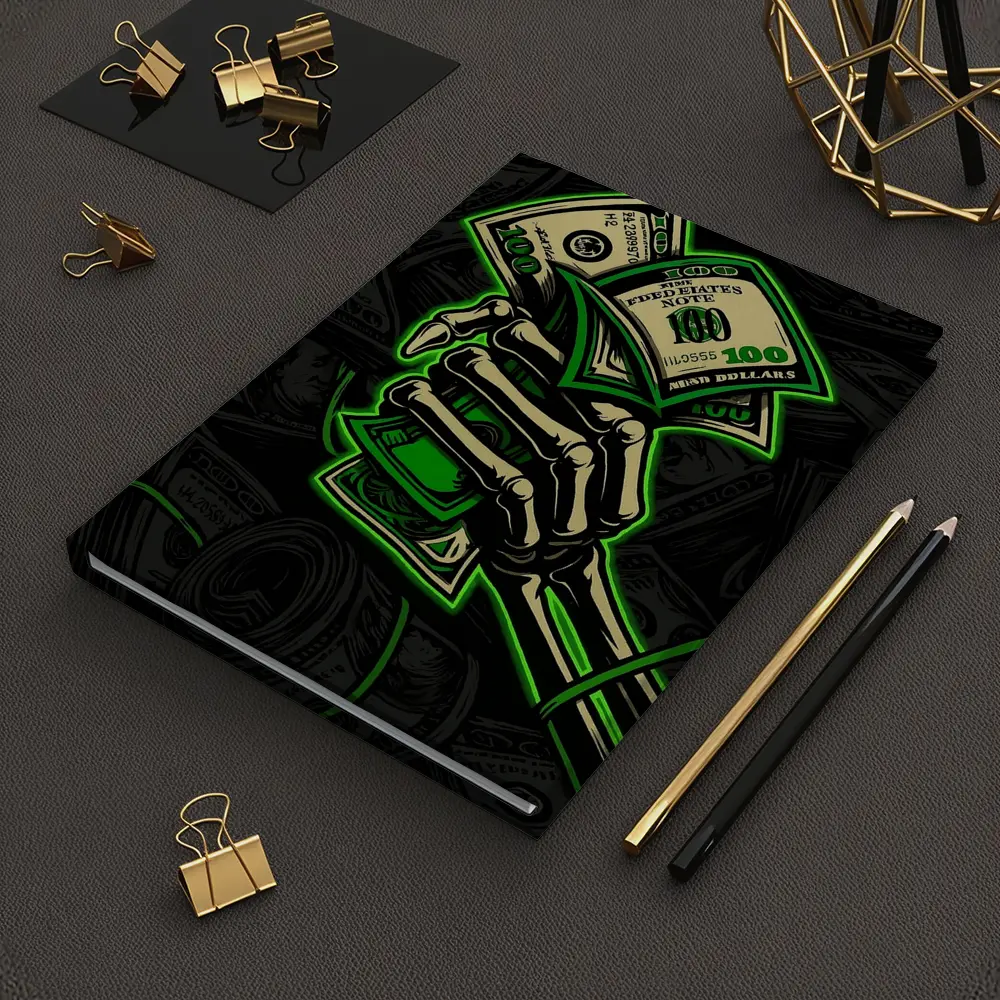 Skeleton Hand Holding Cash Money Dark – Notebooks