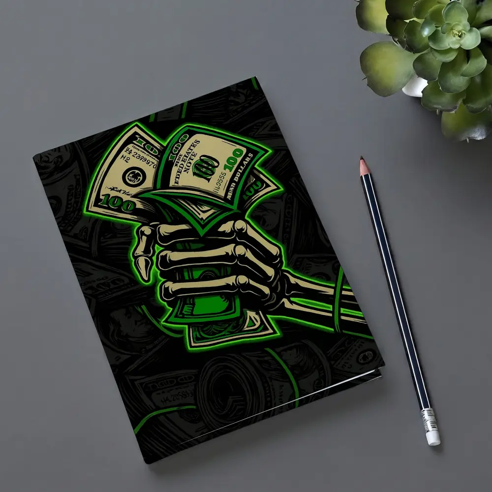 Skeleton Hand Holding Cash Money Dark – Notebooks