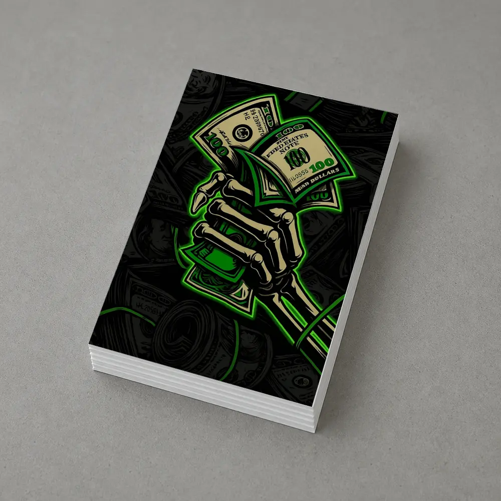 Skeleton Hand Holding Cash Money Dark – Postcards