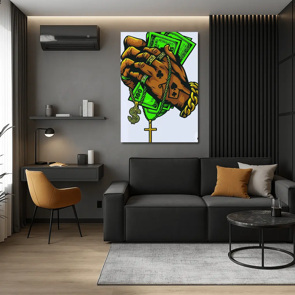 Gold Chain Hand Holding Cash Street Art – Wall Art