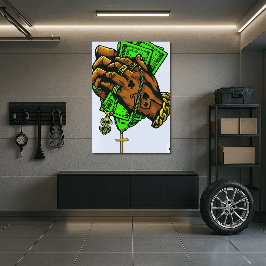 Gold Chain Hand Holding Cash Street Art – Wall Art