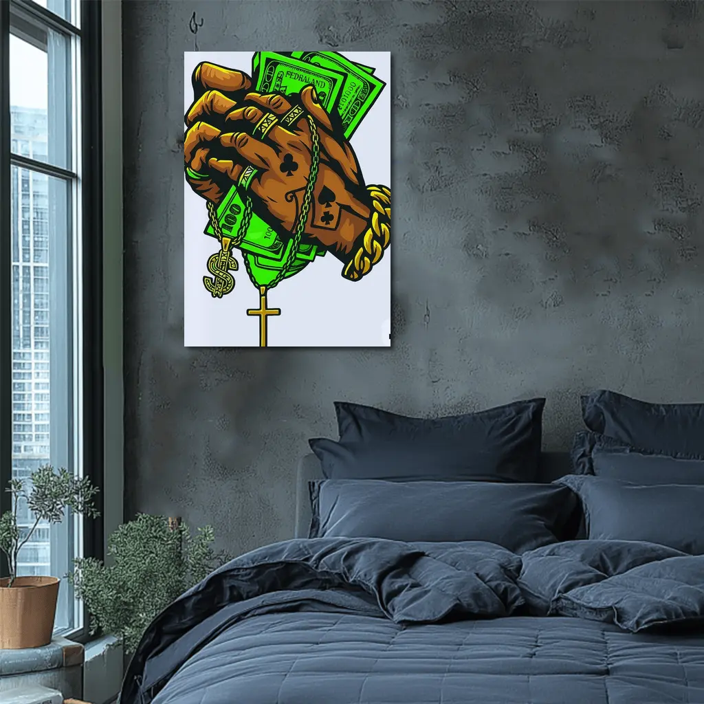 Gold Chain Hand Holding Cash Street Art – Wall Art