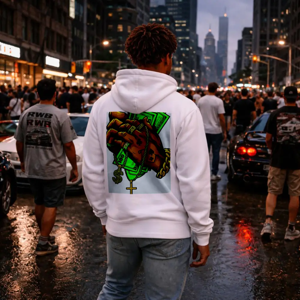 Gold Chain Hand Holding Cash Street Art – Hoodies
