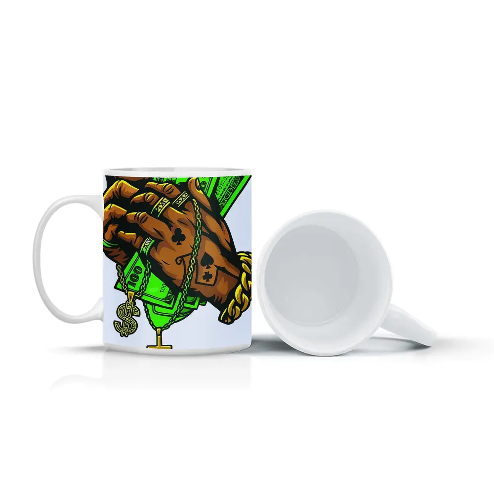 Gold Chain Hand Holding Cash Street Art – Mugs