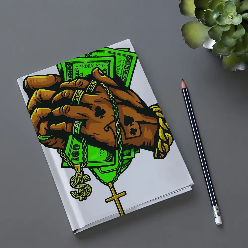 Gold Chain Hand Holding Cash Street Art – Notebooks