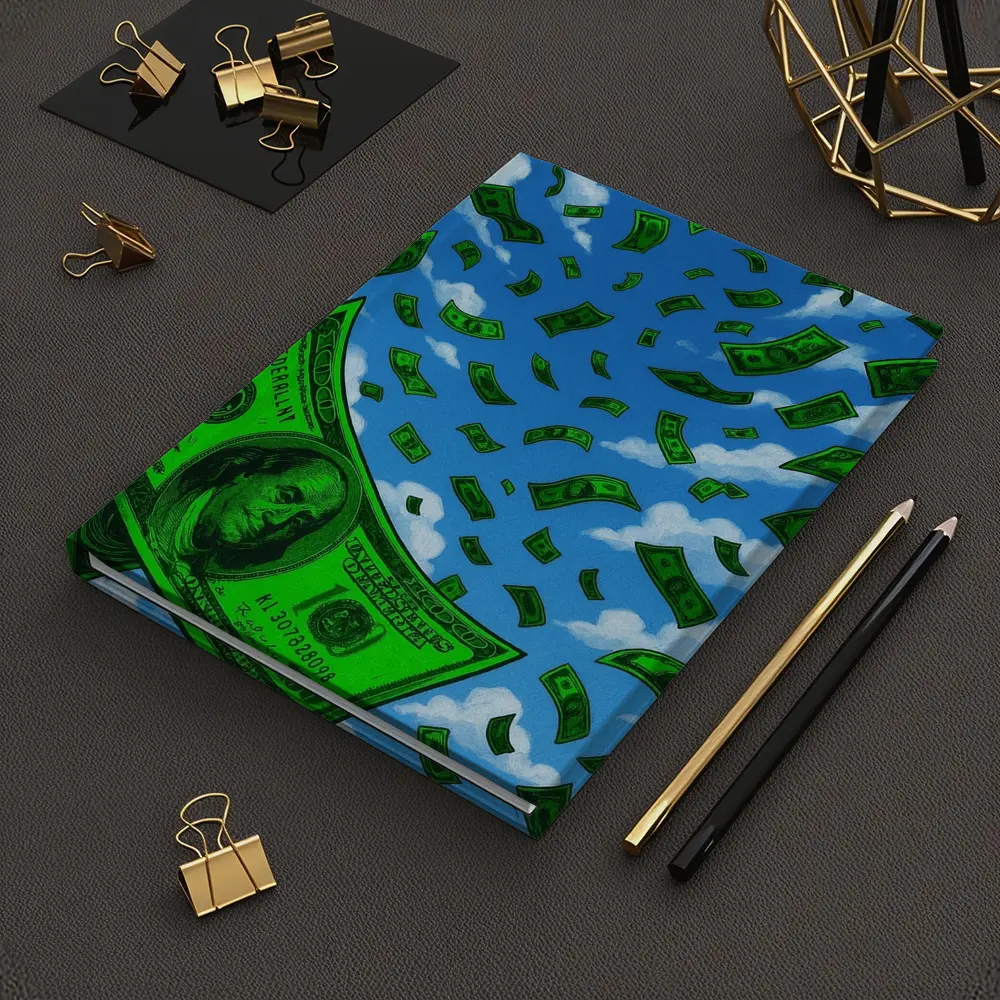 Hundred Dollar Bills Falling Blue Sky – Notebooks