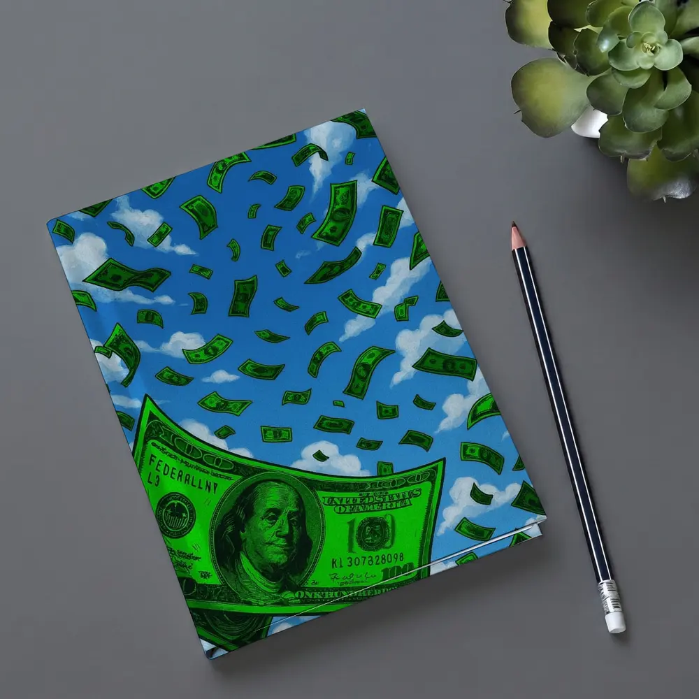 Hundred Dollar Bills Falling Blue Sky – Notebooks