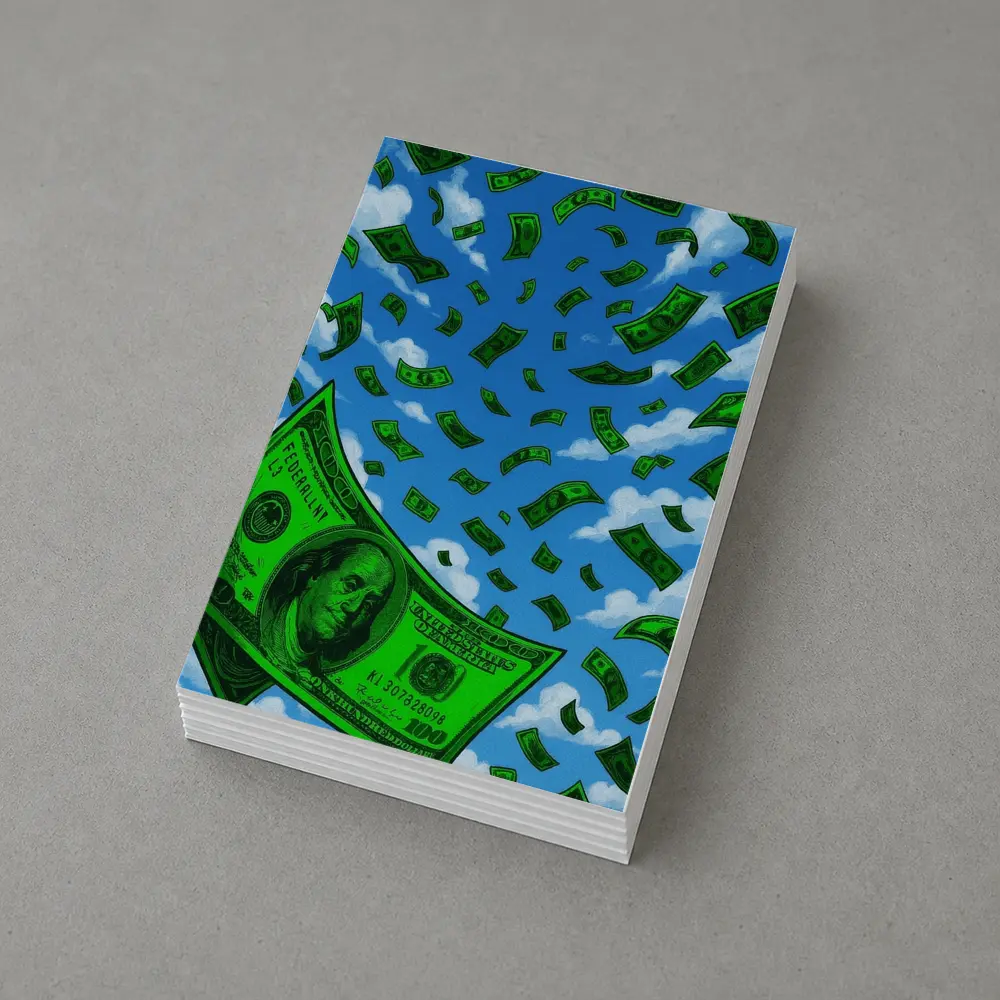 Hundred Dollar Bills Falling Blue Sky – Postcards
